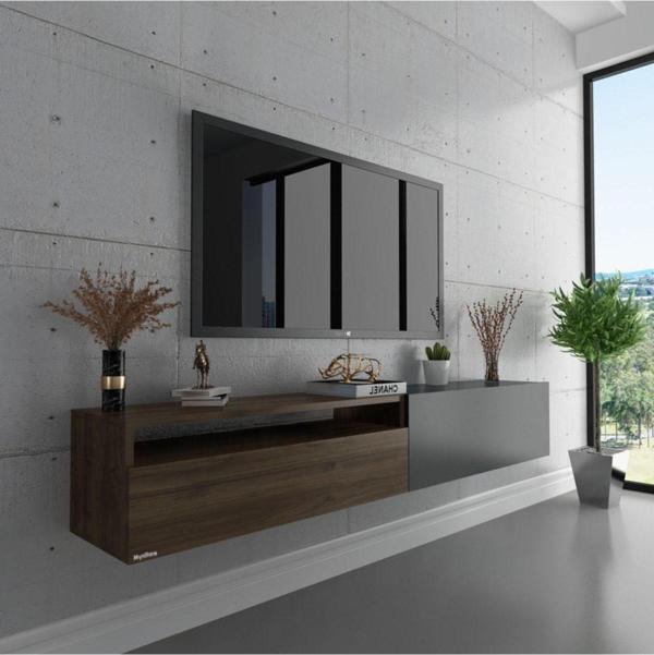 Myniture Home & Living Duvara Monte Tv Sehpası Ceviz Antrasit S6110-7 - Image 1