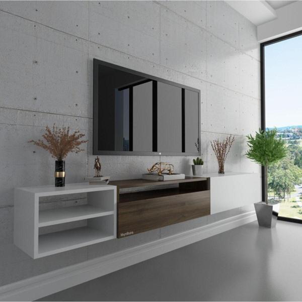 Myniture Home & Living Duvara Monte Tv Sehpası S6111-5 Beyaz Ceviz Beyaz - Image 1