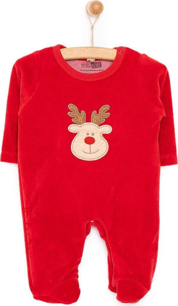 HelloBaby Yenidoğan Unisex Nakışlı Kadife Patikli Tulum Unisex - Image 1