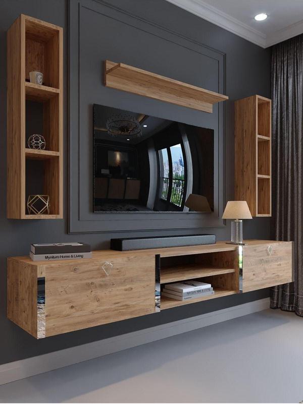 Myniture Home & Living Festival Tv Ünitesi S13009-6 Atlantik Çam Silver Duvara Monte Tv Sehpası - Image 1