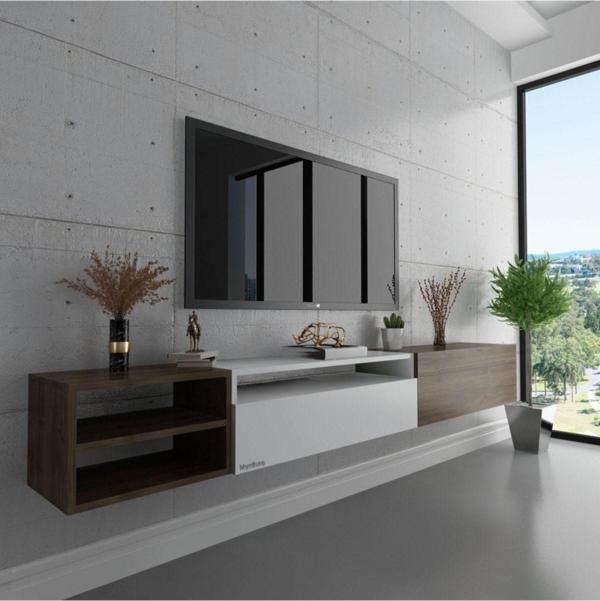 Myniture Home & Living Duvara Monte Tv Sehpası S6111-6 Ceviz Beyaz Ceviz - Image 1