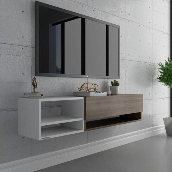 Myniture Home & Living Duvara Monte Tv Sehpası Ceviz Beyaz S6105-2 - Image 1