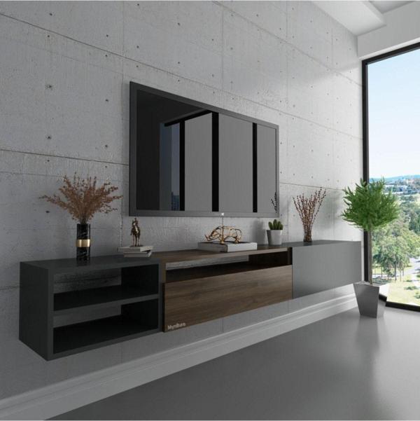 Myniture Home & Living Duvara Monte Tv Sehpası S6111-8 Antrasit Ceviz Antrasit - Image 1