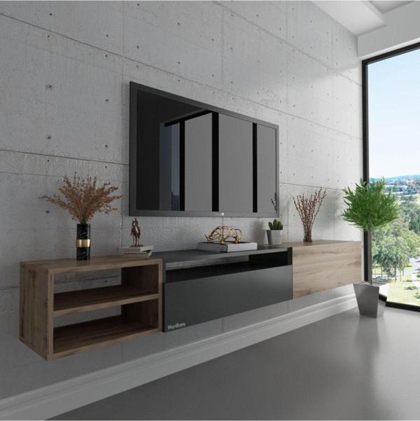 Myniture Home & Living Duvara Monte Tv Sehpası S6111-7 Çırağan Antrasit Çırağan - Image 1