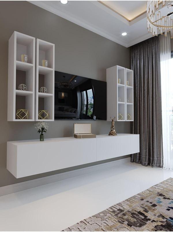 Myniture Home & Living Festival Tv Sehpası Q6401-1 Beyaz Parlak Minifiks Bağlantı Duvara Monte Tv Ünitesi - Image 1