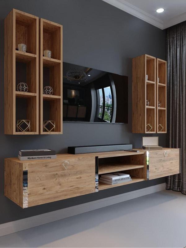 Myniture Home & Living Festival Tv Ünitesi S13001-6 Atlantik Çam Silver Duvara Monte Tv Sehpası - Image 1