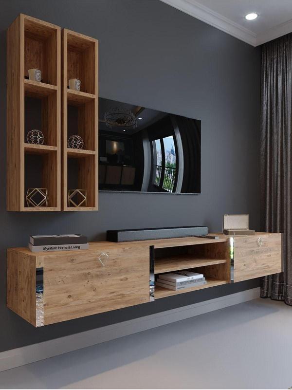 Myniture Home & Living Festival Tv Ünitesi S13000-6 Atlantik Çam Silver Duvara Monte Tv Sehpası - Image 1