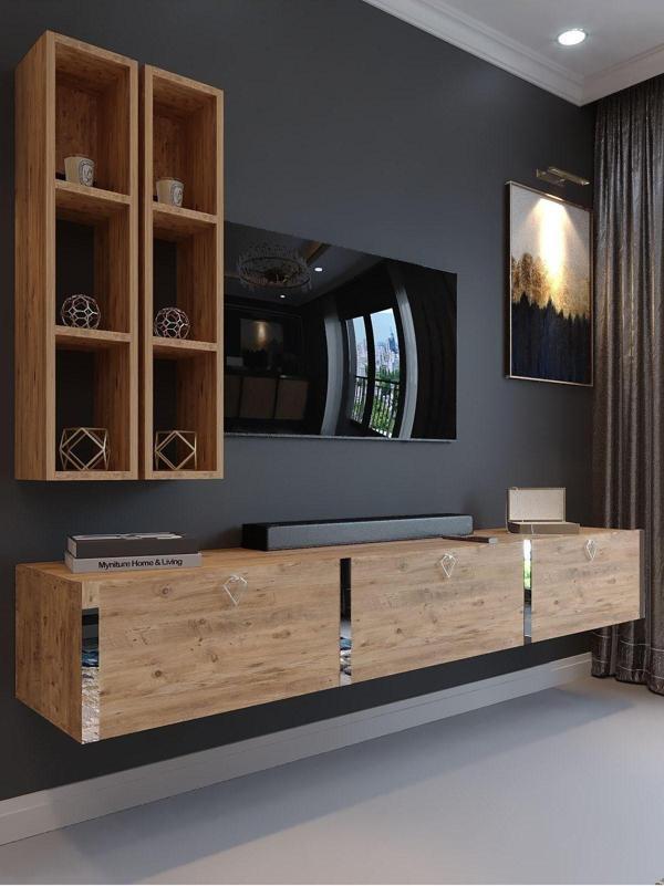 Myniture Home & Living Festival Tv Ünitesi S13003-6 Atlantik Çam Silver Duvara Monte Tv Sehpası - Image 1