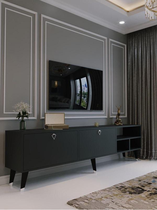 Myniture Home & Living Festival Tv Ünitesi S6501-4 Antrasit Silver Detaylı Minifiks Bağlantı Tv Sehpası - Image 1