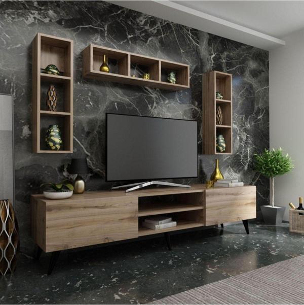 Myniture Home & Living Ideal Tv Ünitesi + Duvar Raflı Q7806-3 Çırağan - Image 1