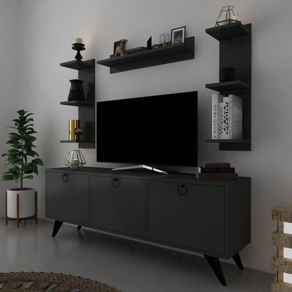 Myniture Home & Living Icon Raflı Tv Ünitesi Q3028-4 Kulplu Dolaplı Modern Tv Sehpası - Image 1