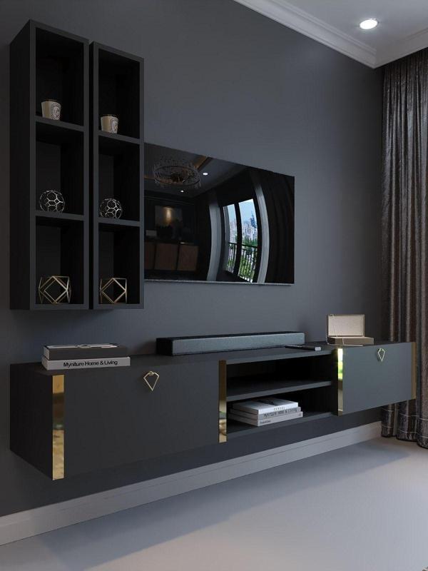 Myniture Home & Living Festival Tv Ünitesi G13000-4 Antrasit Gold Duvara Monte Tv Sehpası - Image 1