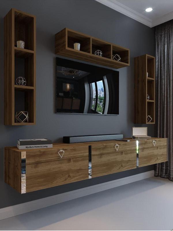 Myniture Home & Living Festival Tv Ünitesi S13007-2 İstanbul Ceviz Silver Duvara Monte Tv Sehpası - Image 1