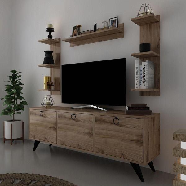 Myniture Home & Living Icon Raflı Tv Ünitesi Q3028-3 Kulplu Dolaplı Modern Tv Sehpası - Image 1