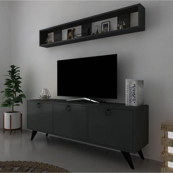 Myniture Home & Living Raflı Tv Ünitesi Kulplu Dolaplı Modern Tv Sehpası Q3029-4 - Image 1