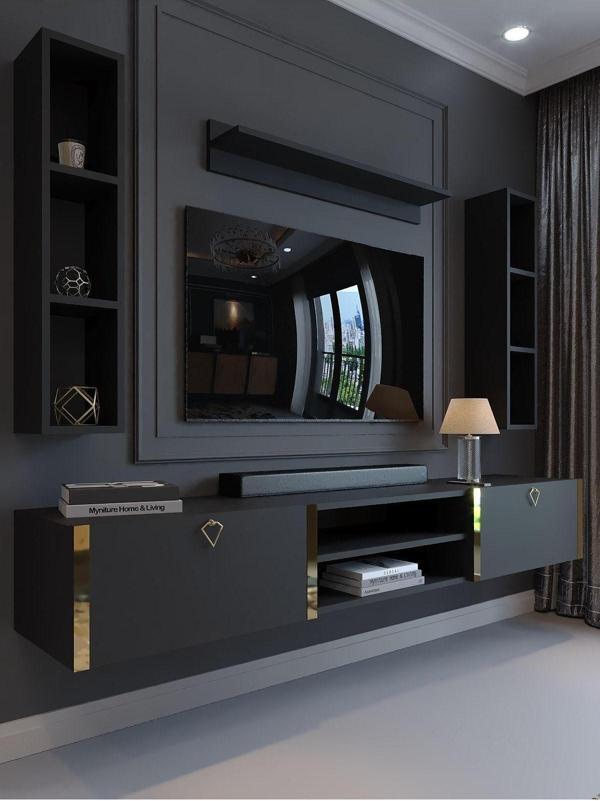 Myniture Home & Living Festival Tv Ünitesi G13009-4 Antrasit Gold Duvara Monte Tv Sehpası - Image 1