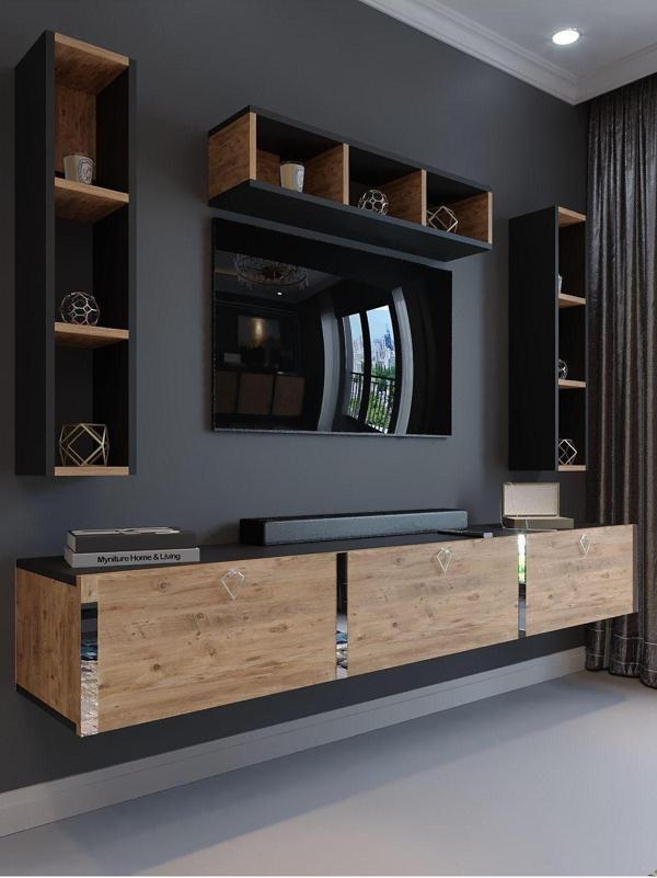Myniture Home & Living Festival Tv Ünitesi S13007-4-6 Antrasit  A. Çam Silver Duvara Monte Tv Sehpası - Image 1