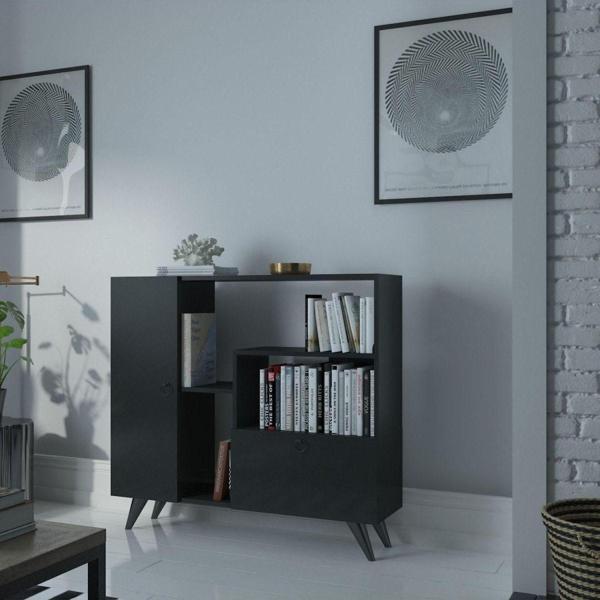 Myniture Home & Living Festival Çok Raflı 2 Dolaplı Kitaplık Modern Ayaklı Kitaplık Antrasit - Image 1