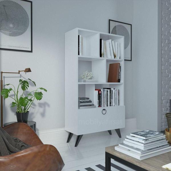 Myniture Home & Living Festival Raflı Kitaplık Dolaplı Kitaplık Beyaz - Image 1