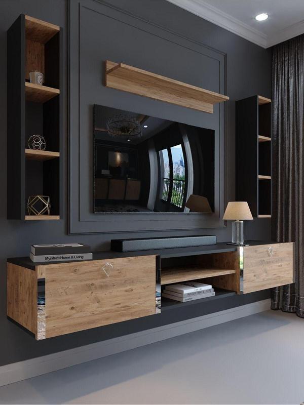 Myniture Home & Living Festival Tv Ünitesi S13009-4-6 Antrasit  A. Çam Silver Duvara Monte Tv Sehpası - Image 1