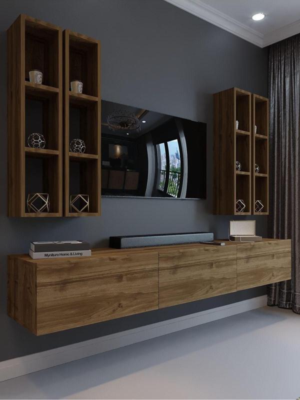 Myniture Home & Living Festival Tv Ünitesi Q13002-2 İstanbul Ceviz Duvara Monte Tv Sehpası - Image 1