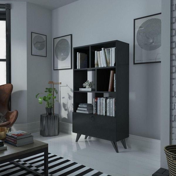 Myniture Home & Living Festival Raflı Kitaplık Dolaplı Kitaplık Antrasit - Image 1