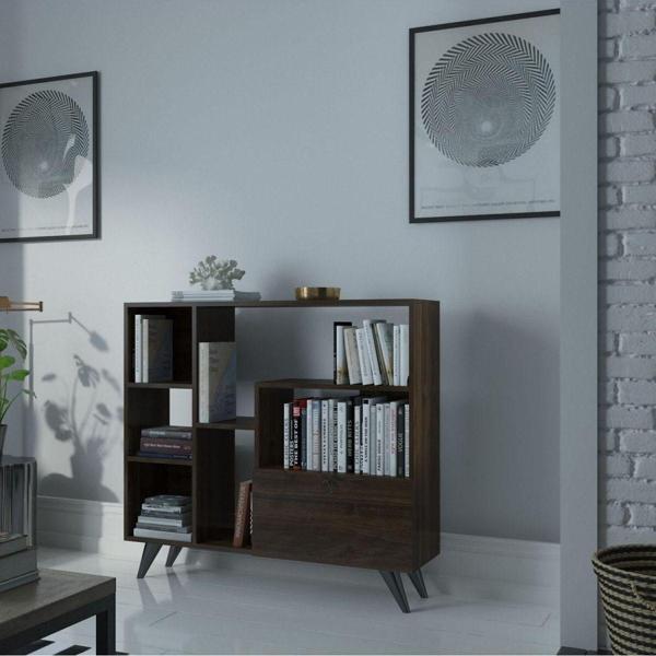 Myniture Home & Living Festival Çok Raflı Dolaplı Kitaplık Kaliteli Kitaplık Ceviz - Image 1