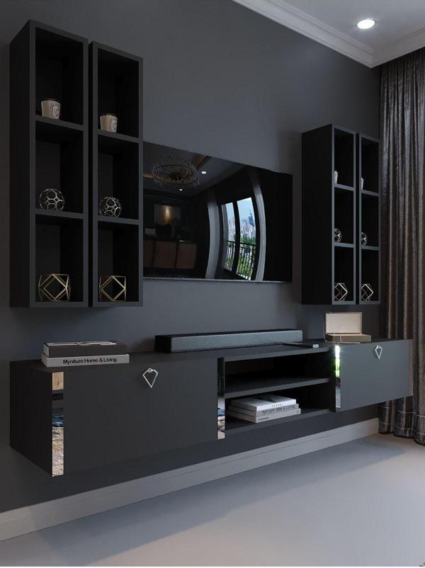 Myniture Home & Living Festival Tv Ünitesi S13001-4 Antrasit Silver Duvara Monte Tv Sehpası - Image 1
