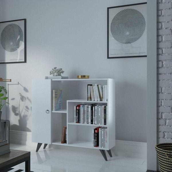 Myniture Home & Living Festival Çok Raflı Dik Dolaplı Kitaplık Modern Ayaklı Kitaplık Beyaz - Image 1