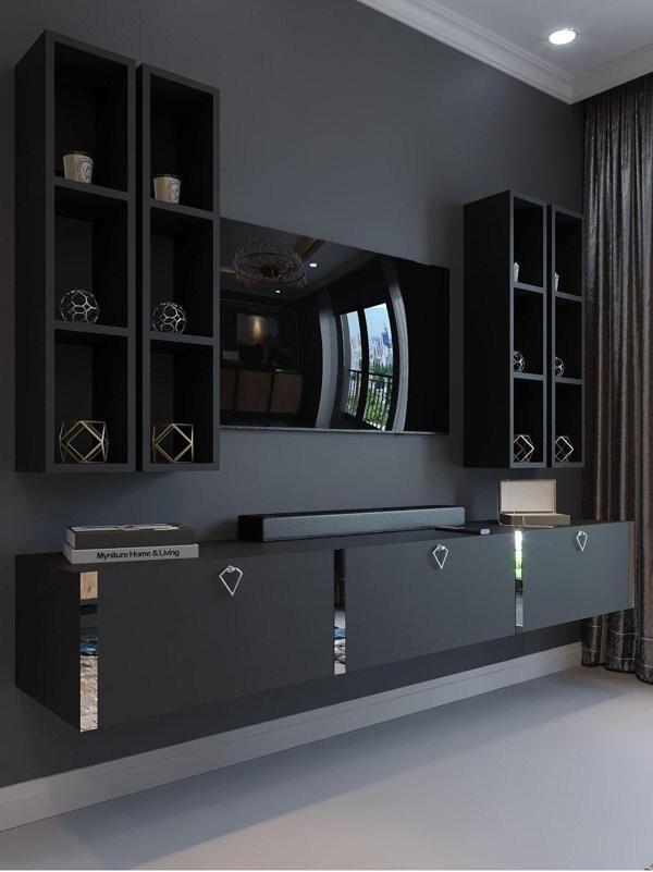 Myniture Home & Living Festival Tv Ünitesi S13002-4 Antrasit Silver Duvara Monte Tv Sehpası - Image 1