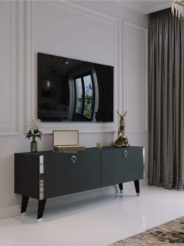 Myniture Home & Living Festival Tv Sehpası S6305-4 Antrasit Silver Detaylı Minifiks Bağlantı Tv Ünitesi - Image 1
