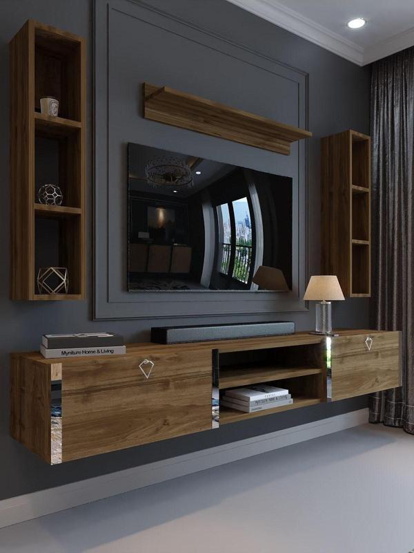 Myniture Home & Living Festival Tv Ünitesi S13009-2 İstanbul Ceviz Silver Duvara Monte Tv Sehpası - Image 1