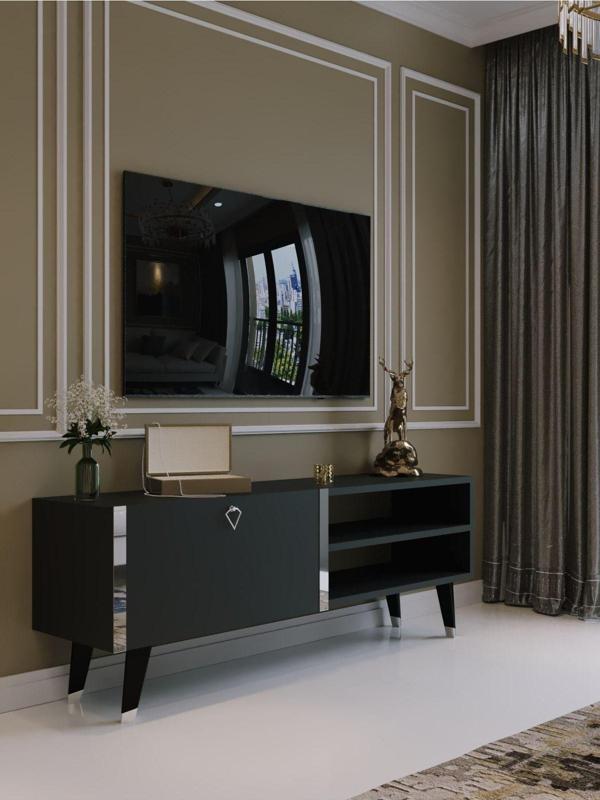 Myniture Home & Living Festival Tv Sehpası S6304-4 Antrasit Silver Detaylı Minifiks Bağlantı Tv Ünitesi - Image 1