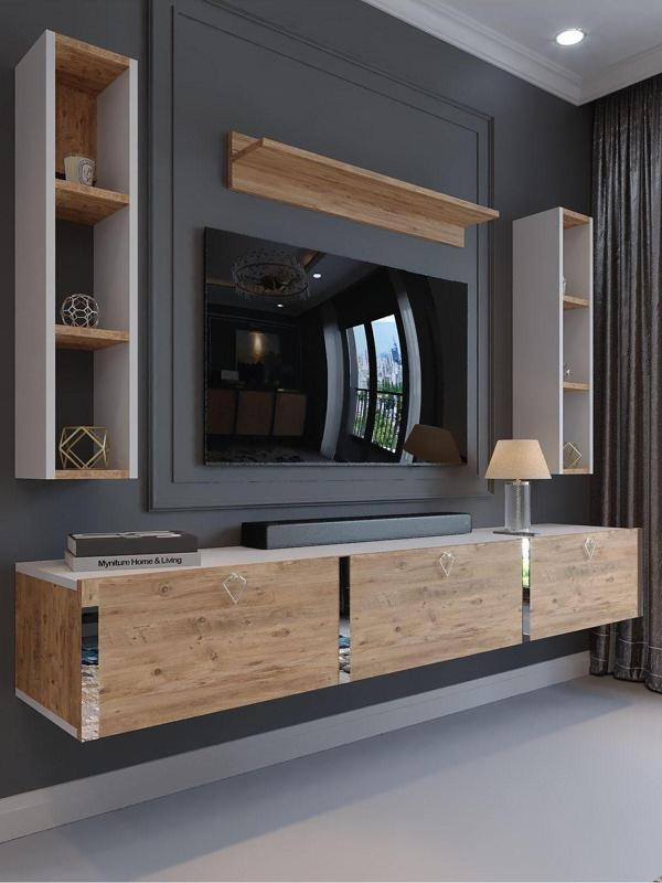 Myniture Home & Living Festival Tv Ünitesi S13008-1-6 Beyaz Atlantik Çam Silver Duvara Monte Tv Sehpası - Image 1