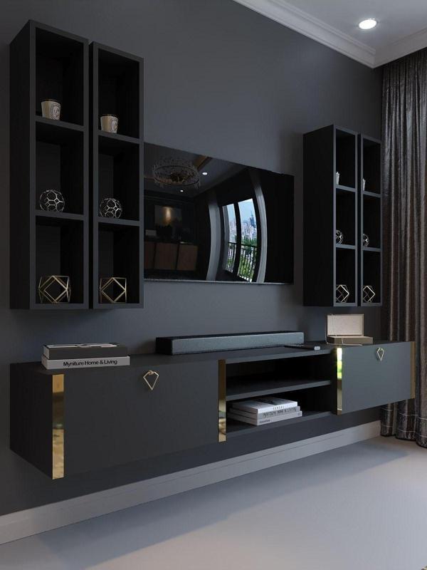 Myniture Home & Living Festival Tv Ünitesi G13001-4 Antrasit Gold Duvara Monte Tv Sehpası - Image 1