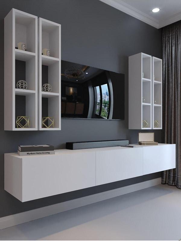 Myniture Home & Living Festival Tv Ünitesi Q13002-1 Beyaz Parlak Duvara Monte Tv Sehpası - Image 1