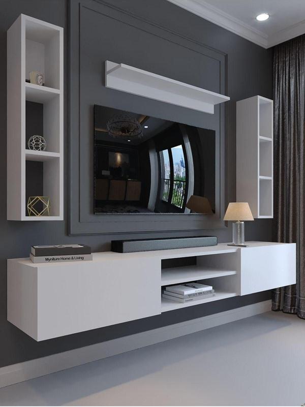 Myniture Home & Living Festival Tv Ünitesi Q13009-1 Beyaz Parlak Duvara Monte Tv Sehpası - Image 1