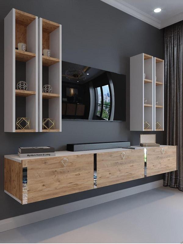 Myniture Home & Living Festival Tv Ünitesi S13002-1-6 Beyaz Atlantik Çam Silver Duvara Monte Tv Sehpası - Image 1