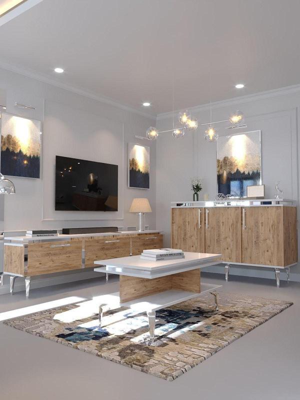 Myniture Home & Living Festival Tv Sehpası - Konsol - Orta Sehpa Beyaz Çam Silver S-Set-4-1-6 - Image 1