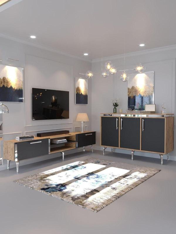 Myniture Home & Living Festival Tv Sehpası Ve Konsol Ant. Çam Silver S-Set-1-4-6 - Image 1