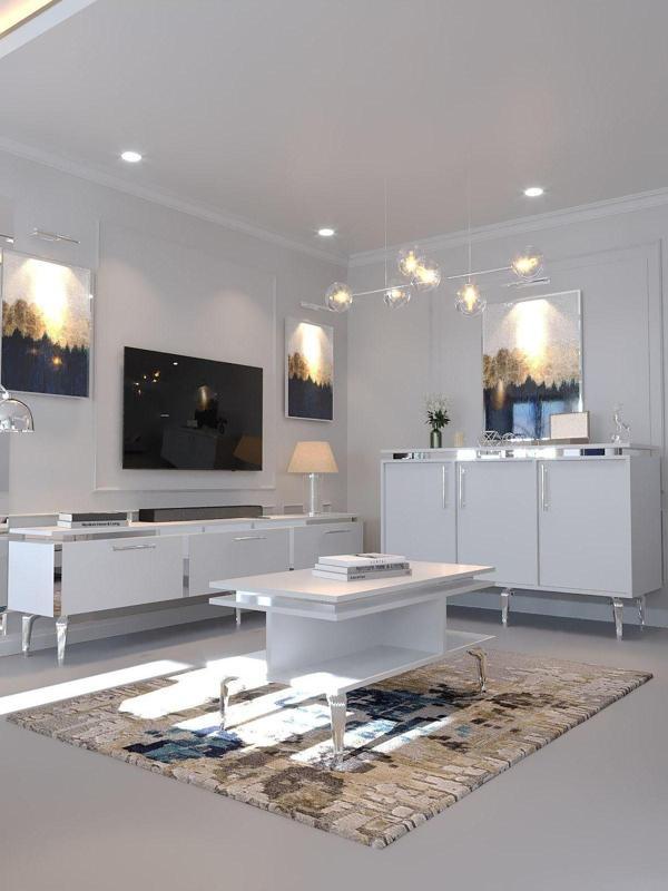 Myniture Home & Living Festival Tv Sehpası - Konsol - Orta Sehpa Beyaz Silver S-Set-4-1 - Image 1