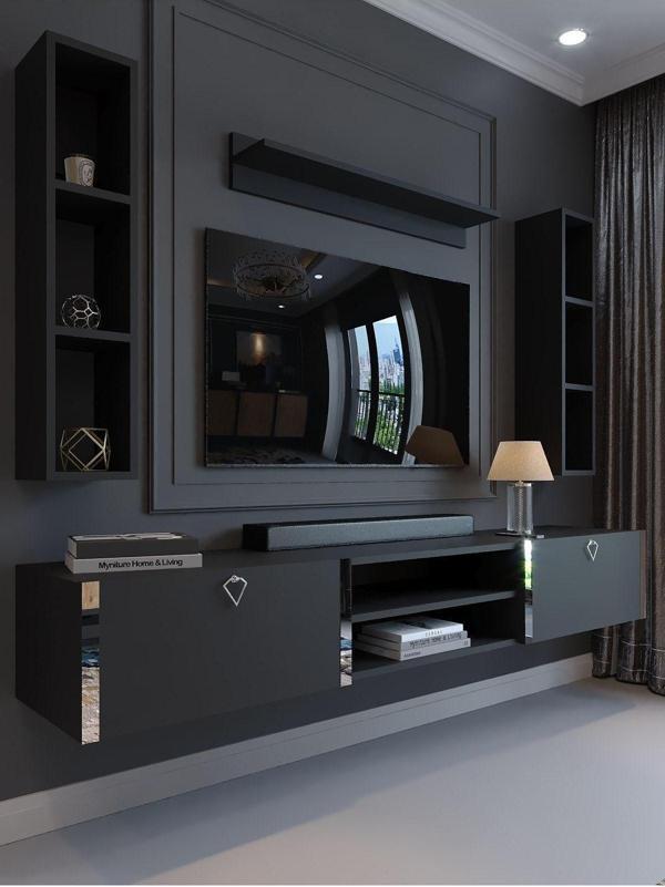Myniture Home & Living Festival Tv Ünitesi S13009-4 Antrasit Silver Duvara Monte Tv Sehpası - Image 1