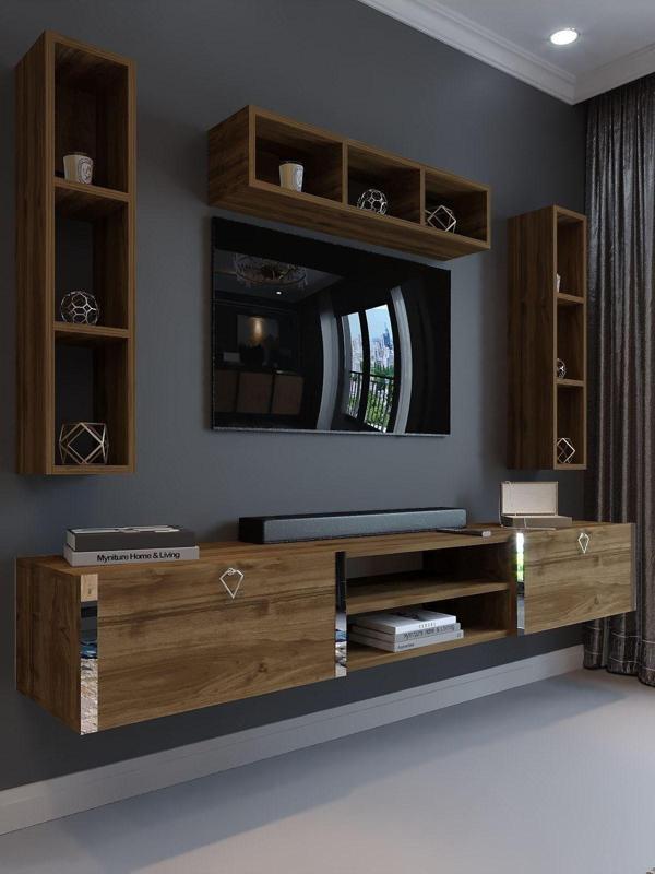 Myniture Home & Living Festival Tv Ünitesi S13006-2 İstanbul Ceviz Silver Duvara Monte Tv Sehpası - Image 1