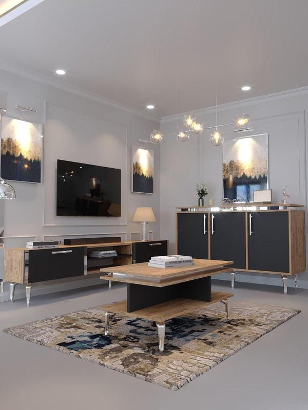 Myniture Home & Living Festival Tv Sehpası - Konsol - Orta Sehpa Ant. Çam Silver S-Set-2-6-4 - Image 1