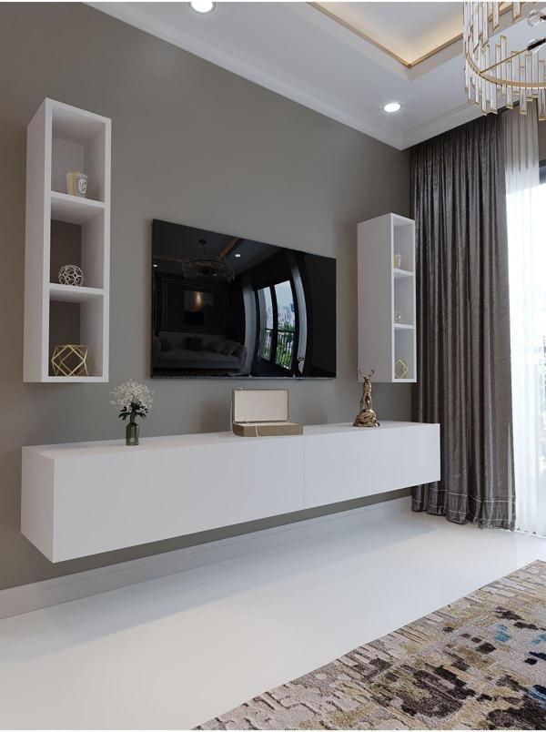 Myniture Home & Living Festival Tv Sehpası Q6401-1 Beyaz Parlak Minifiks Bağlantı Duvara Monte Tv Ünitesi - Image 1