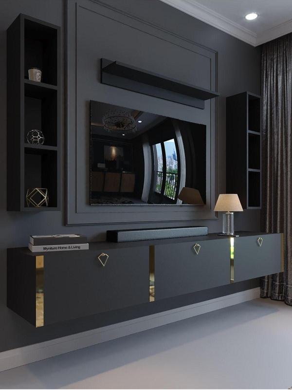 Myniture Home & Living Festival Tv Ünitesi G13008-4 Antrasit Gold Duvara Monte Tv Sehpası - Image 1