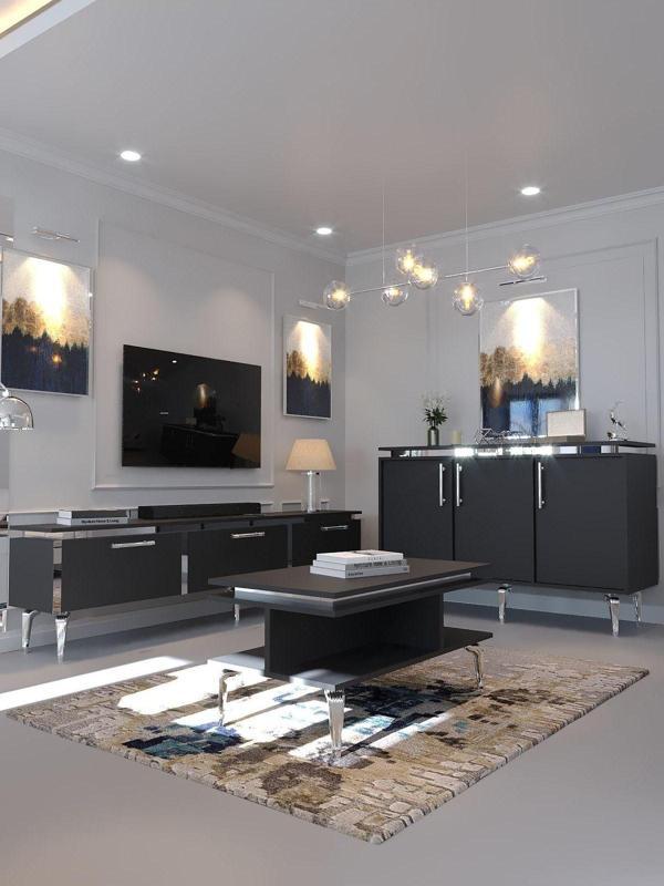 Myniture Home & Living Festival Tv Sehpası - Konsol - Orta Sehpa Antrasit Silver S-Set-4-4 - Image 1