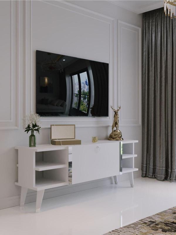 Myniture Home & Living Festival Tv Sehpası S6306-1 Beyaz Parlak Silver Detaylı Minifiks Bağlantı Tv Ünitesi - Image 1
