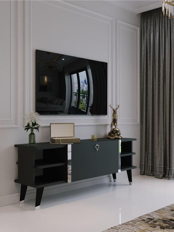 Myniture Home & Living Festival Tv Sehpası S6306-4 Antrasit Silver Detaylı Minifiks Bağlantı Tv Ünitesi - Image 1