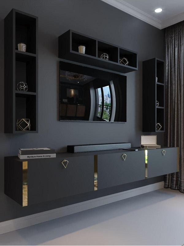 Myniture Home & Living Festival Tv Ünitesi G13007-4 Antrasit Gold Duvara Monte Tv Sehpası - Image 1